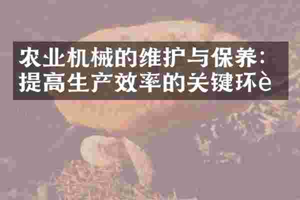 农业机械的维护与保养：提高生产效率的关键环节